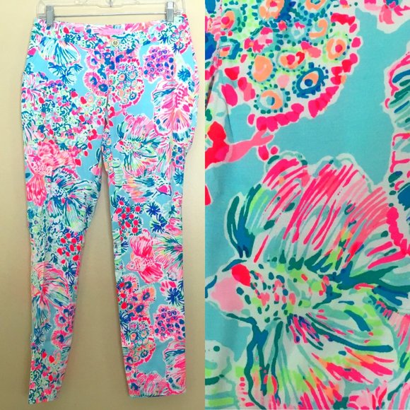 Lilly Pulitzer Serene Blue Gypsea Alina Slim Pants Size 0 Colorful Vacation NWT - Picture 11 of 11